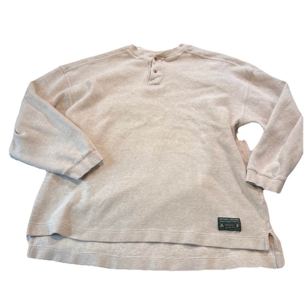 Vintage Abercrombie & Fitch Sport Jersey Thermal Henley Sweatshirt XL 90s Oat
